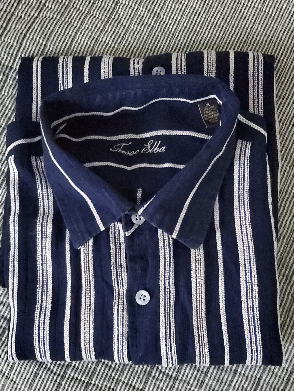 Tasso Elba Navy and White Vertical Stripe Button-Down Shirt